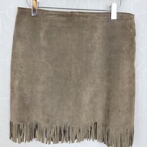 VTG Blue Asphalt Leather Fringe Mini Skirt 9 Brown Suede Rodeo Western Cowgirl